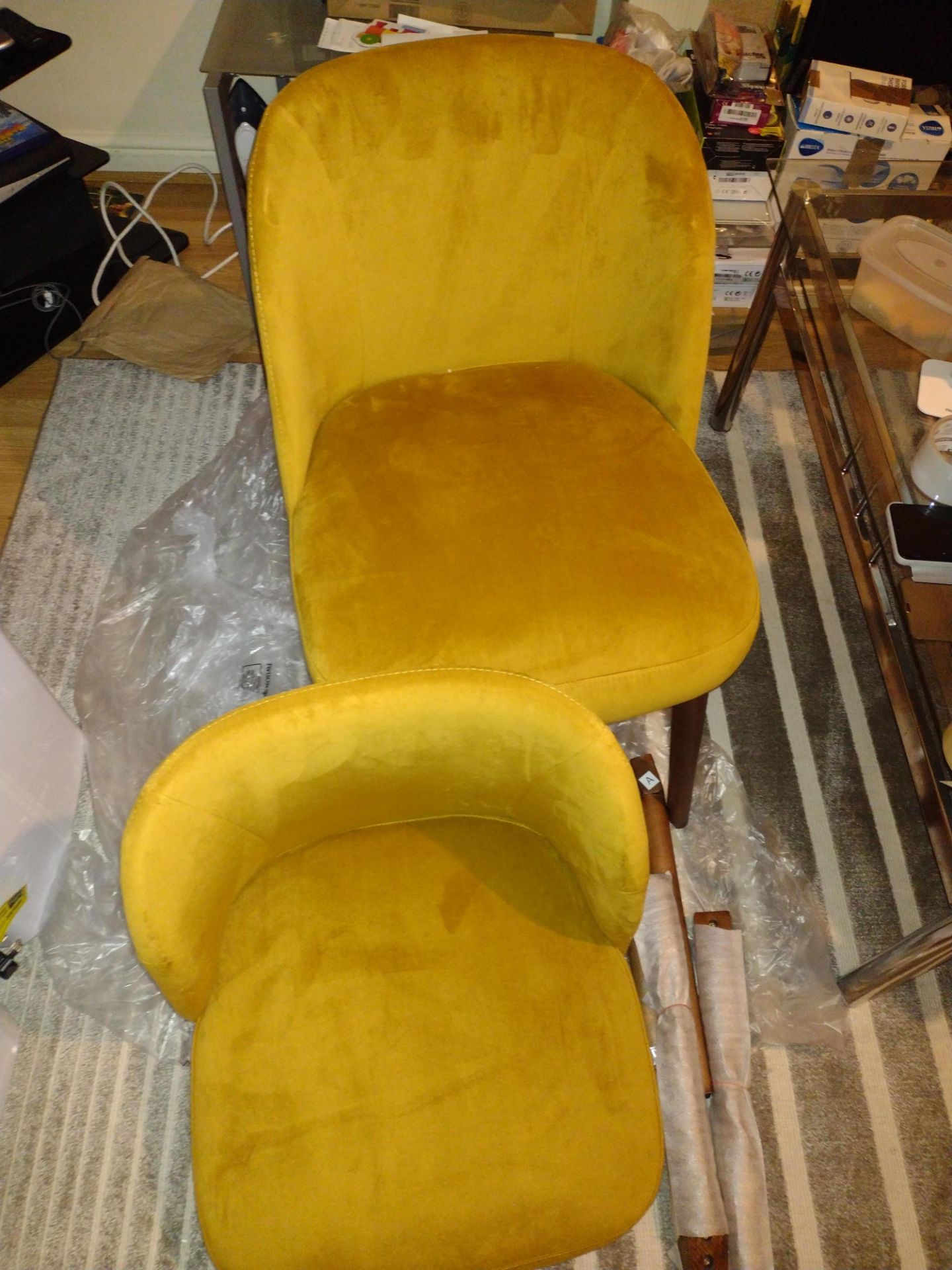 Swinton Dining Chairs, Saffron Yellow Velvet and Dark Stain (Set of 2) - Image 2 of 3
