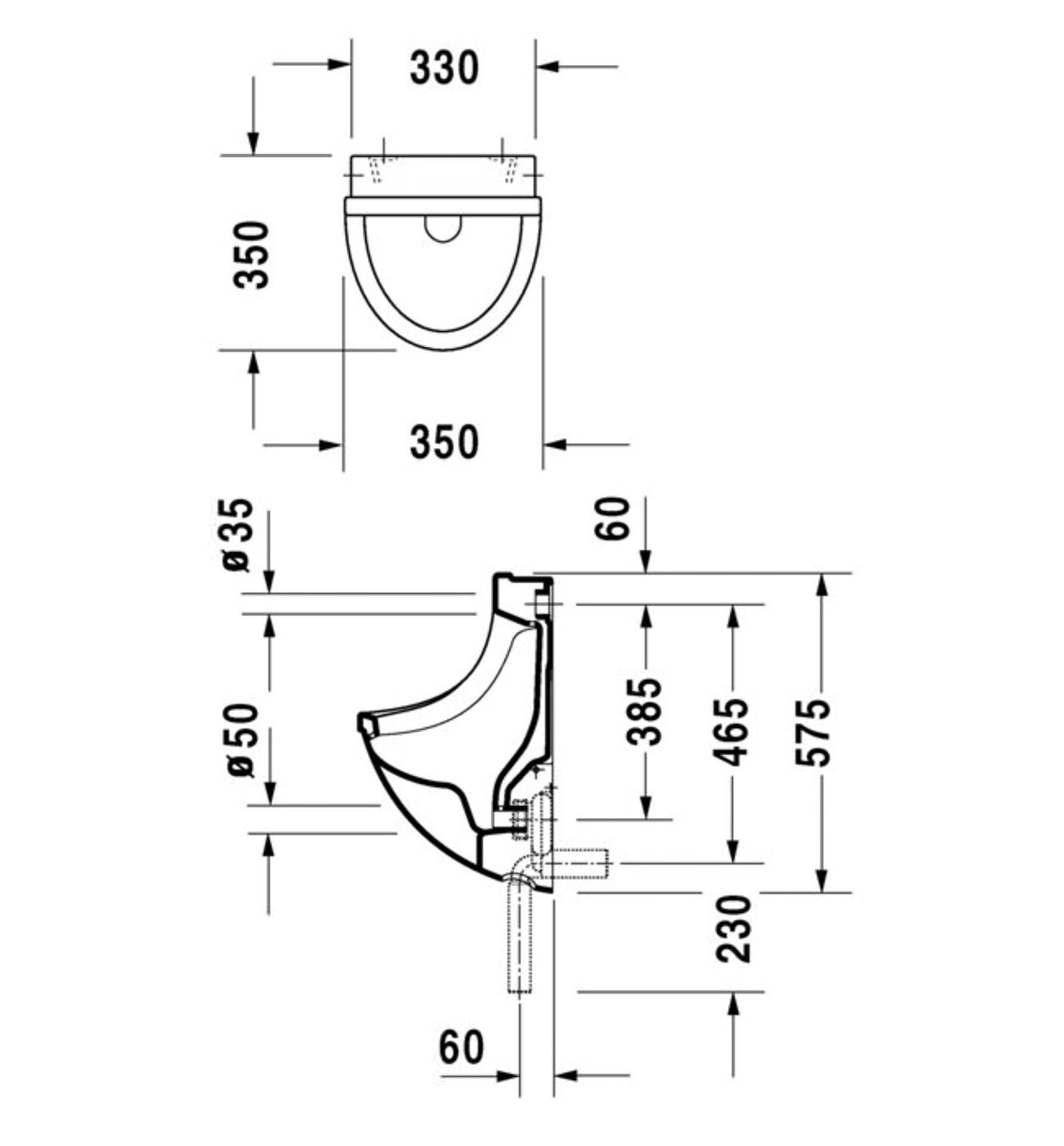 Duravit Starck 3 Urinal Concealed Inlet - 350 x 350mm - Image 2 of 2