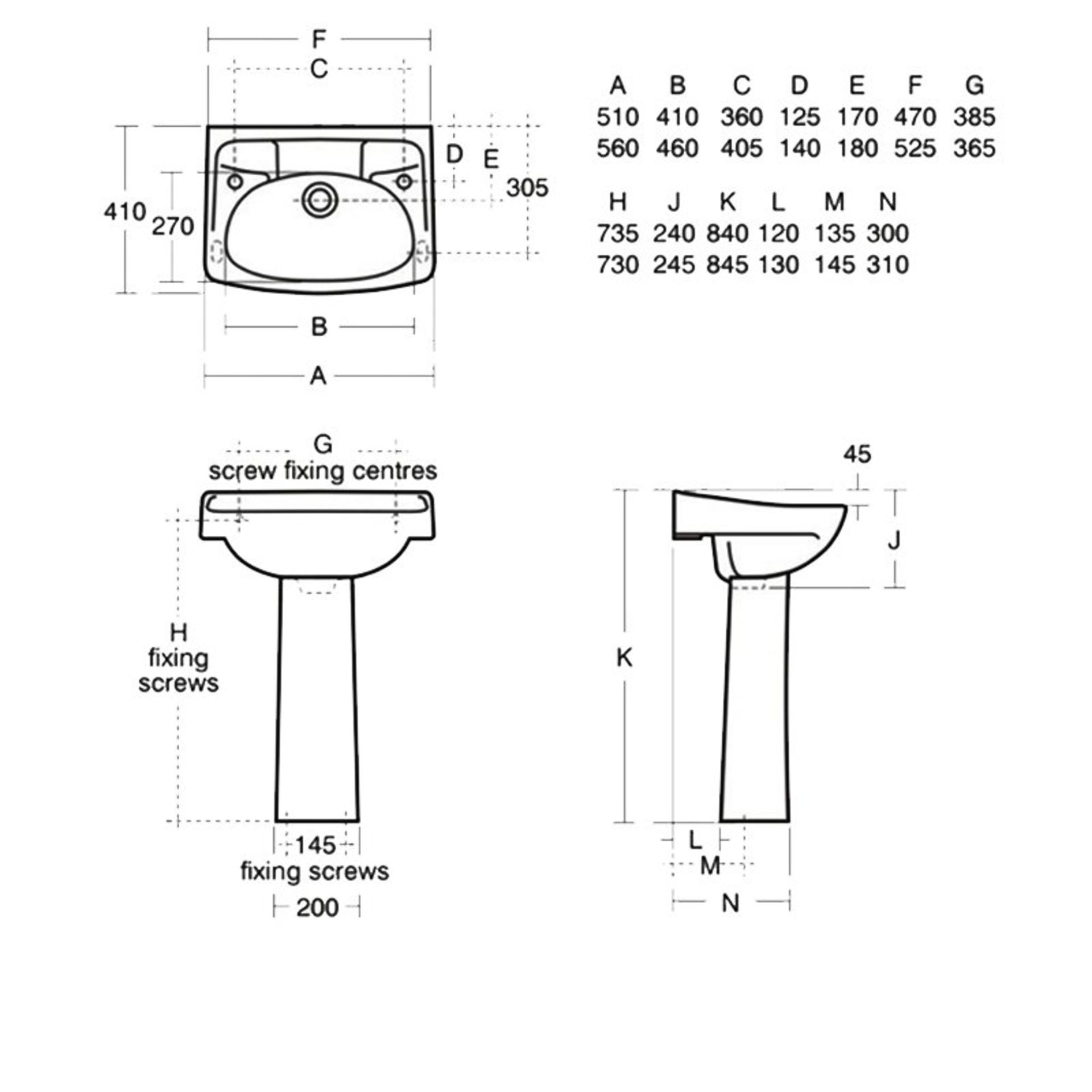 Ideal Standard Ideal Standard Royalex Wall Hung Basin - 510mm Wide - 2 Tap Hole - White - Image 2 of 2