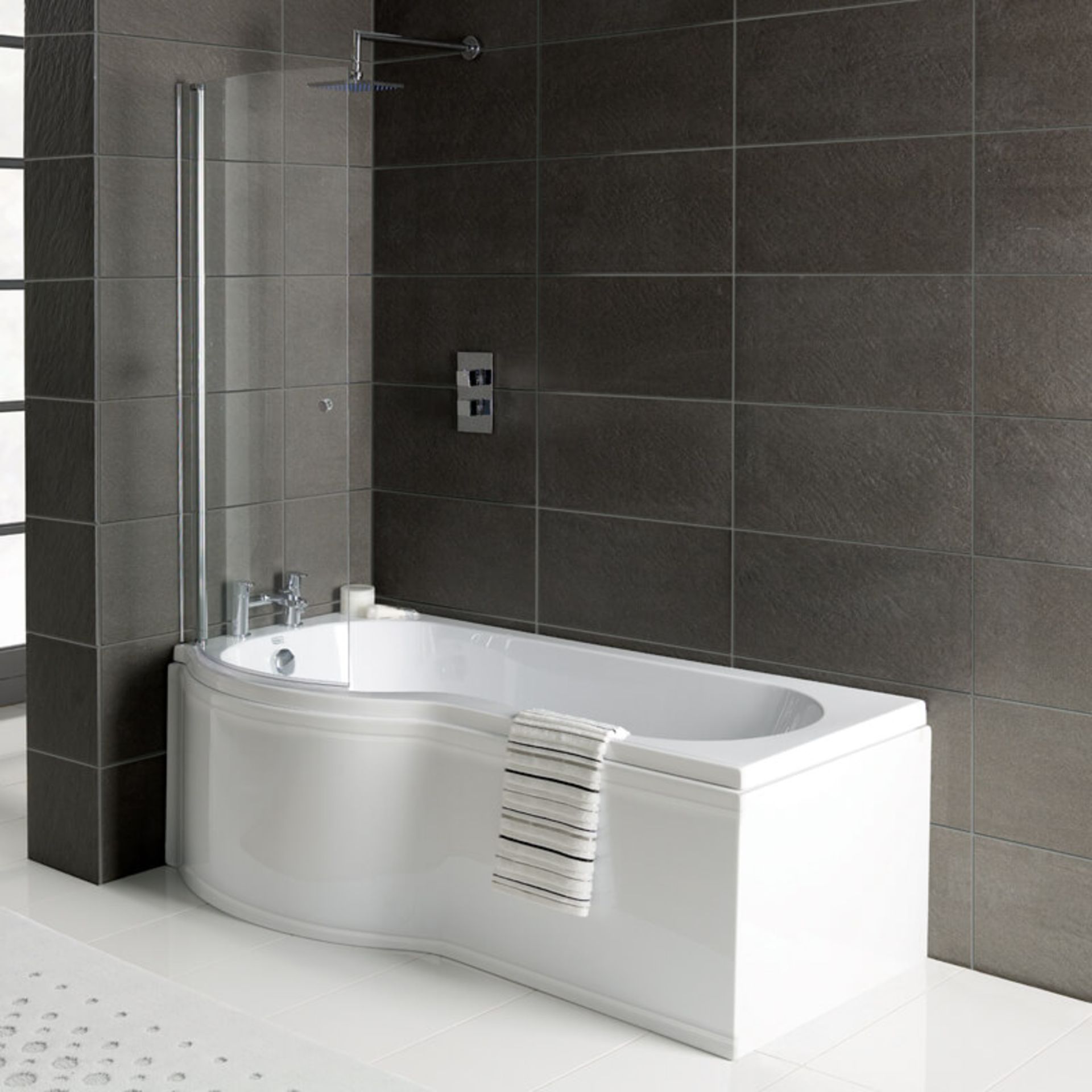 Arley Kurv2 Reversible Shower Bath Screen - 6mm Glass - 730mm Wide - Clear Glass