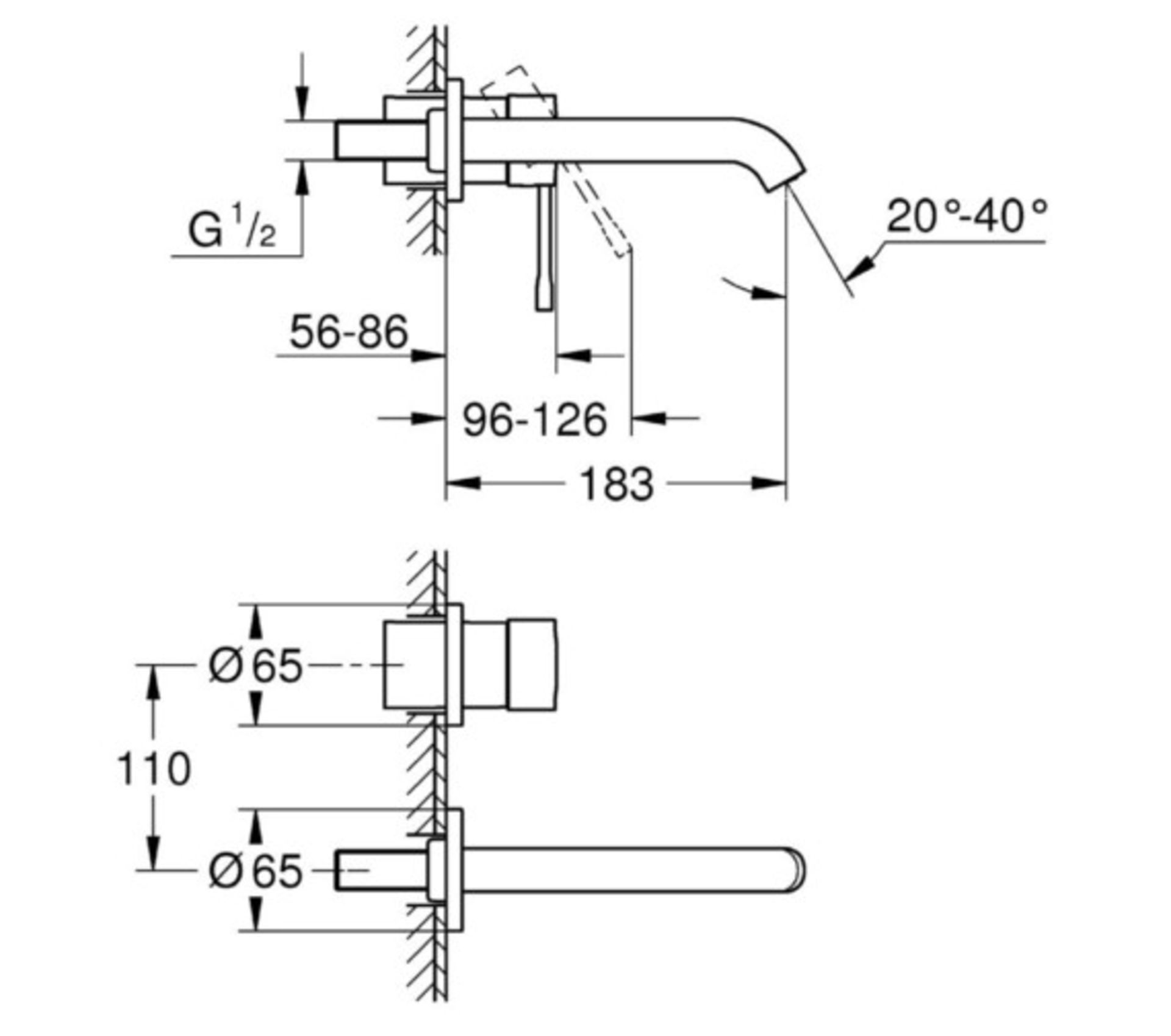 Grohe Grohe Essence 2 Hole Wall Mounted Basin Mixer Tap - Chrome - Image 2 of 2