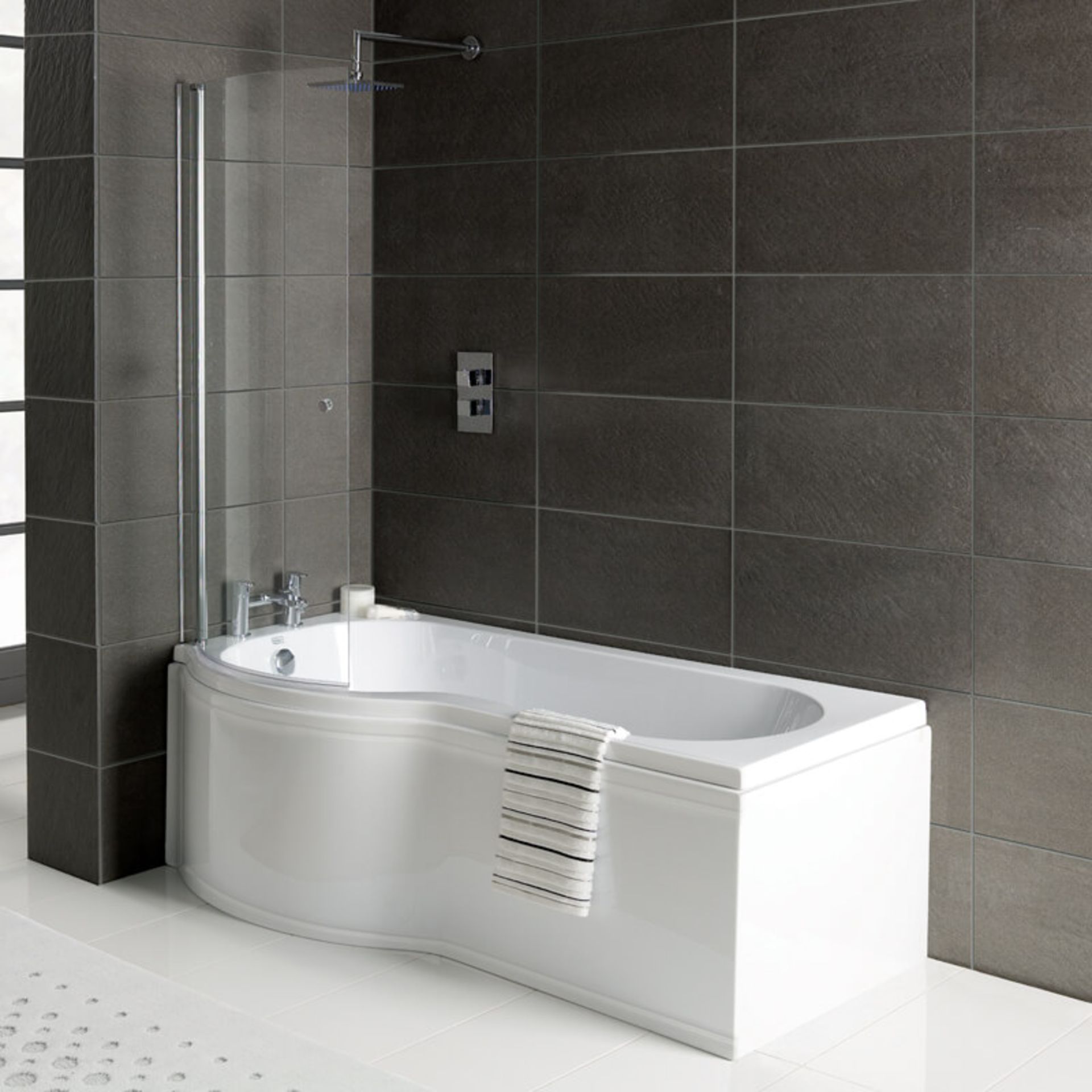 Arley Kurv2 Reversible Shower Bath Screen - 6mm Glass - 730mm Wide - Clear Glass - Image 2 of 3