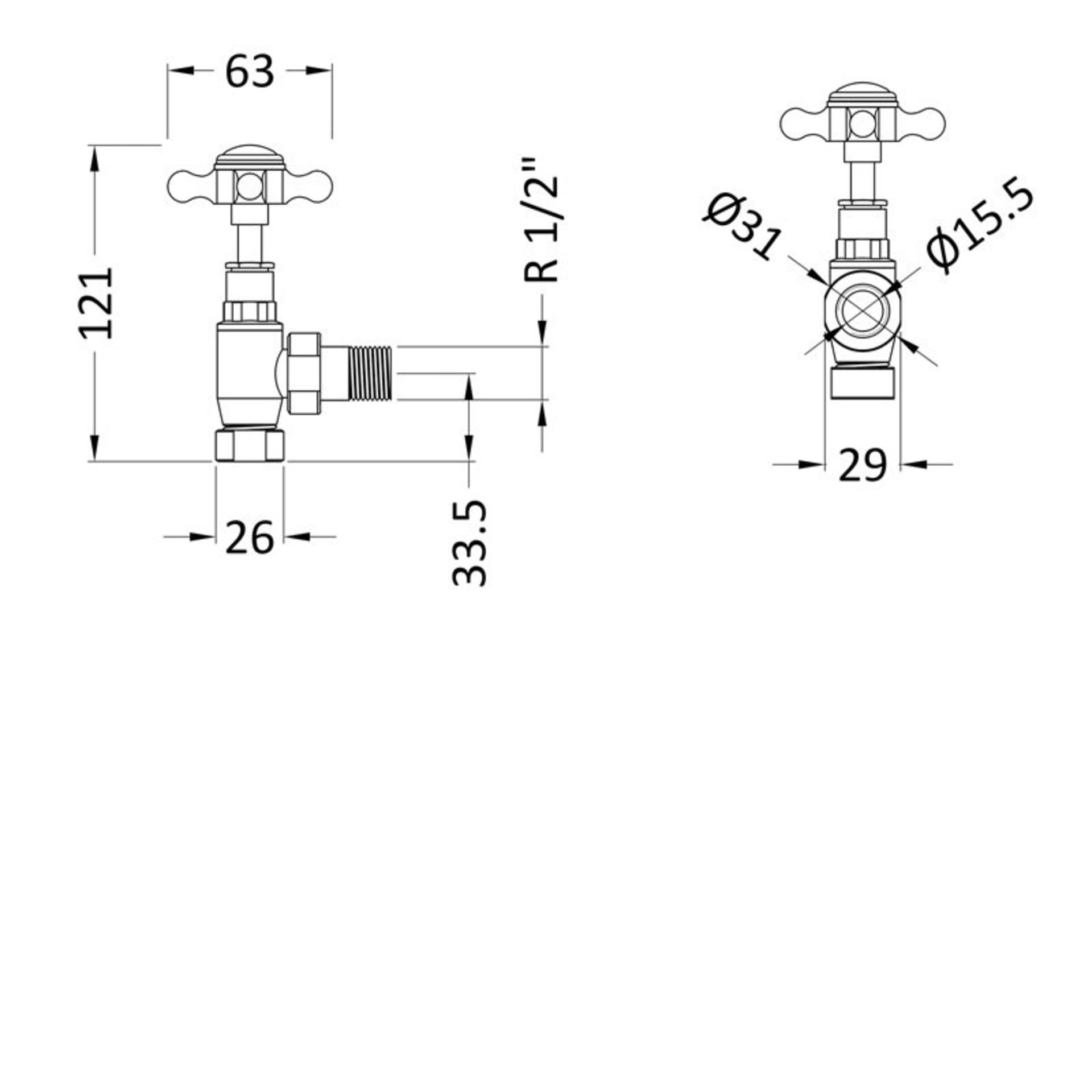 Hudson Reed Hudson Reed Cross top Angled Radiator Valves Pair - Chrome - Image 2 of 2