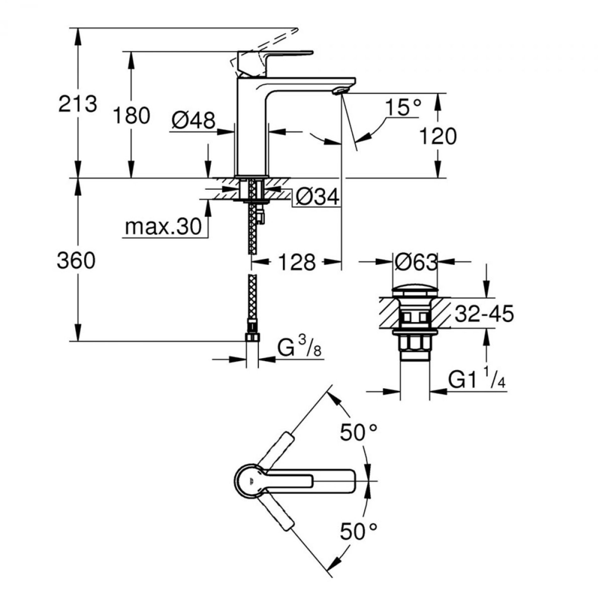 Grohe Grohe Lineare S-Size Single Lever Basin mixer Tap - Chrome - Image 2 of 2