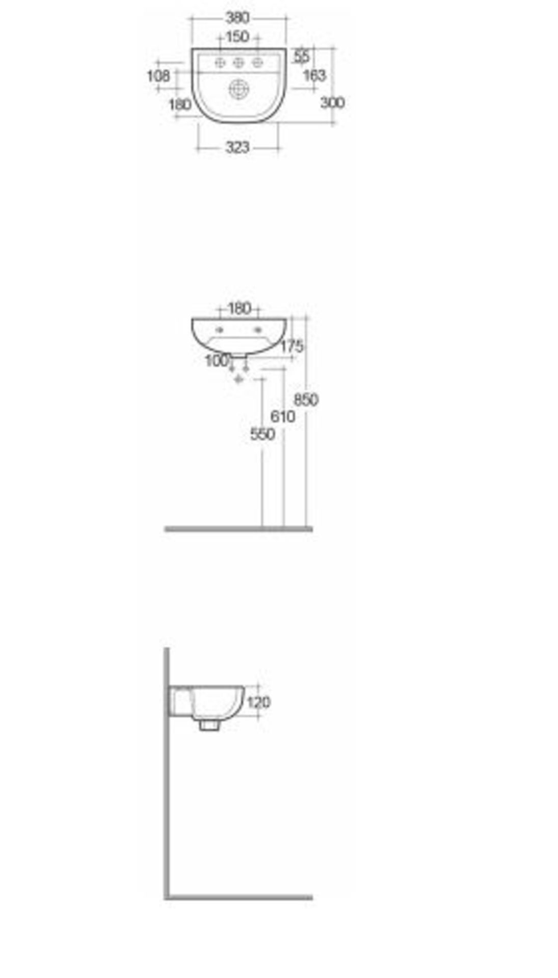 Rak Ceramics Rak Compact Wall Hung Basin Without Overflow - 380mm Wide - Side 1 Tap Hole - White - Image 3 of 4