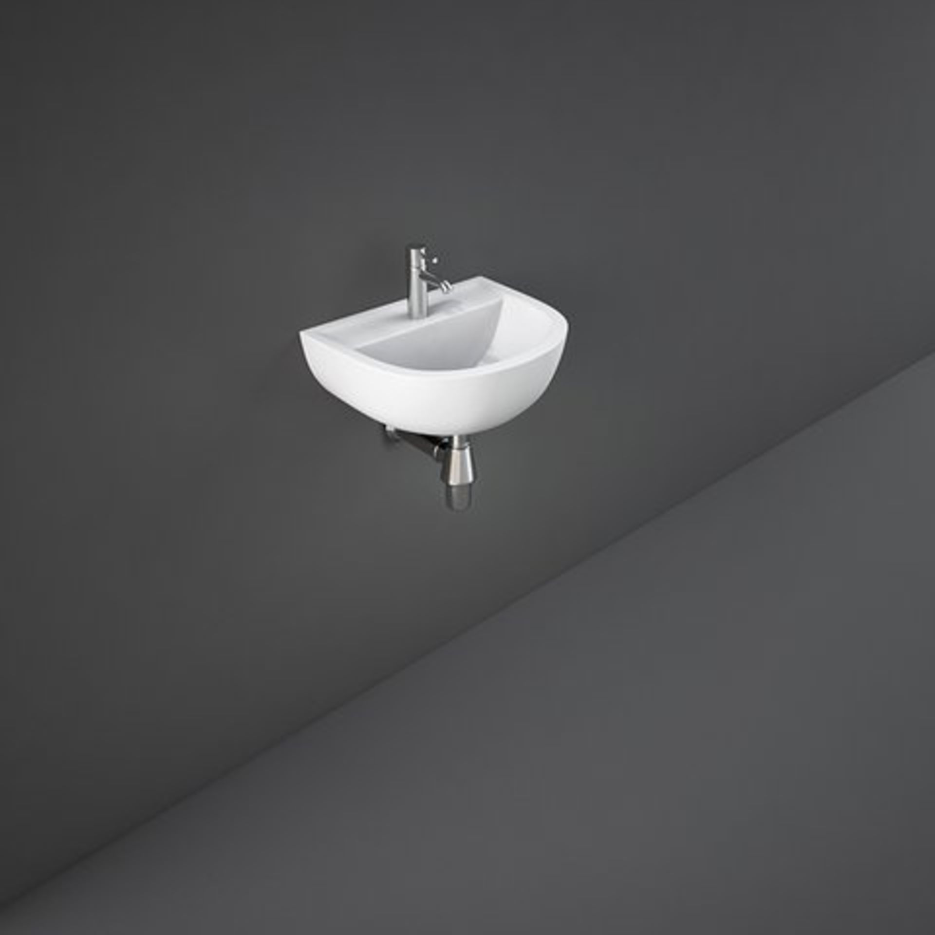 Rak Ceramics Rak Compact Wall Hung Basin Without Overflow - 380mm Wide - Side 1 Tap Hole - White - Image 2 of 4