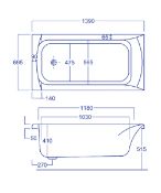 CARRON Carron Delta Compact Single Ended Bath - 1400mm x 700mm - White