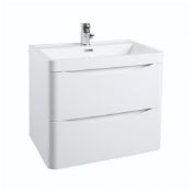 CASSELLIE Cassellie Bali 2 Drawer Wall Mounted Vanity Unit with Basin - 600mm Wide - Gloss White