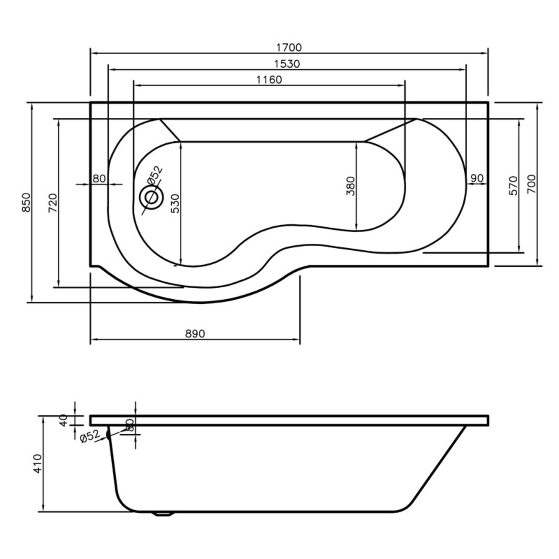 Arley Kurv2 Reversible Shower Bath Screen - 6mm Glass - 730mm Wide - Clear Glass - Image 3 of 3