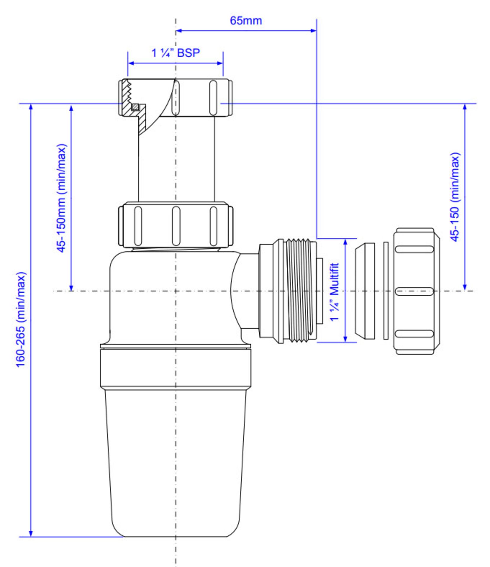 McAlpine 32mm Adjustable Inlet Slim Bottle Trap - Chrome - Image 3 of 3