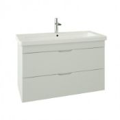 Saneux Saneux Indigo 2 Drawer Wall Mounted Vanity Unit For Basin - 954mm Wide - Gloss White