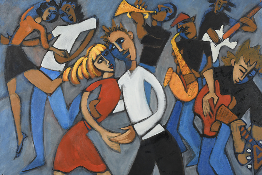 Marsha Hammel Framed Original Painting Titled "Lets Face the Music and Dance" - Image 3 of 10