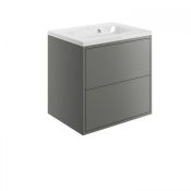 New (G24) Perla 600mm 2 Drawer Wall Hung Vanity Unit And Basin Matt Grey. RRP £416.99. The B...