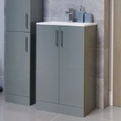 New (G25) Volta 510mm 2 Door Vanity Unit Inc. Basin - Grey Gloss. RRP £379.99. Strong 15mm Cab...