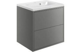 New (G45) Perla 600mm 2 Drawer Wall Hung Vanity Unit Matt Grey. RRP £416.99. The Beautiful S...