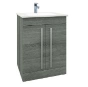 New (J59) 500mm Floor Standing 2 Door Unit Grey Ash. RRP £262.00. Height 855mm Width 500mm ...