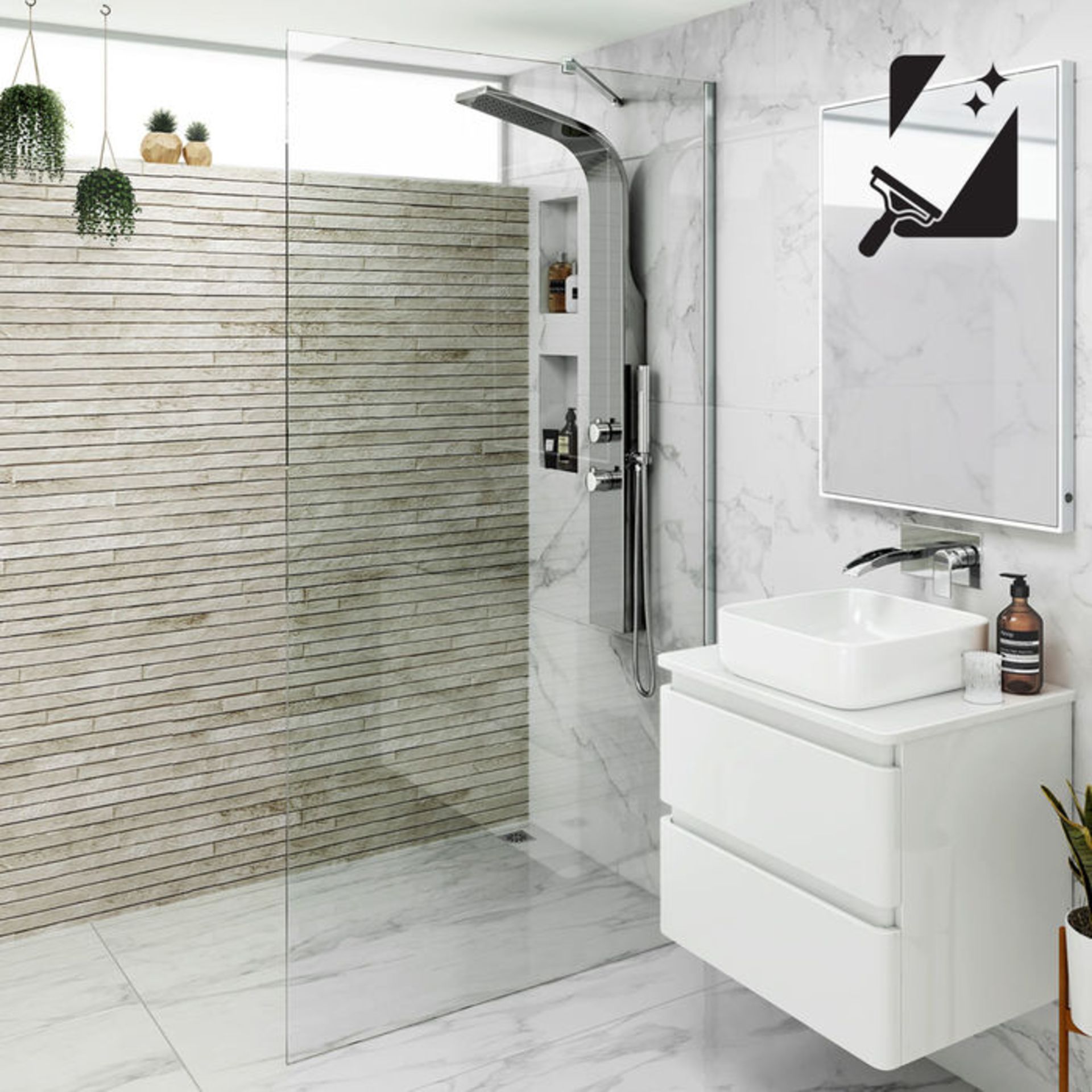 New (J53) 900mm - 8mm - Premium Easy clean Wet room Panel. RRP £349.99.8mm Easy clean Glass - Ou...