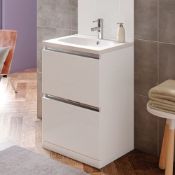 New (J95) Carino 600mm 2 Drawer Floor Standing Vanity Unit White Gloss. RRP £273.99. Carino W...