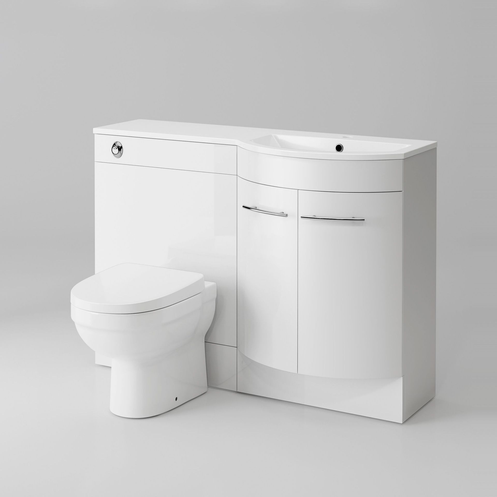 New 1200mm Alexis White Gloss Right Hand Vanity Unit. Lyon Back To Wall Pan. RRP £943.99.Cont... - Image 2 of 2