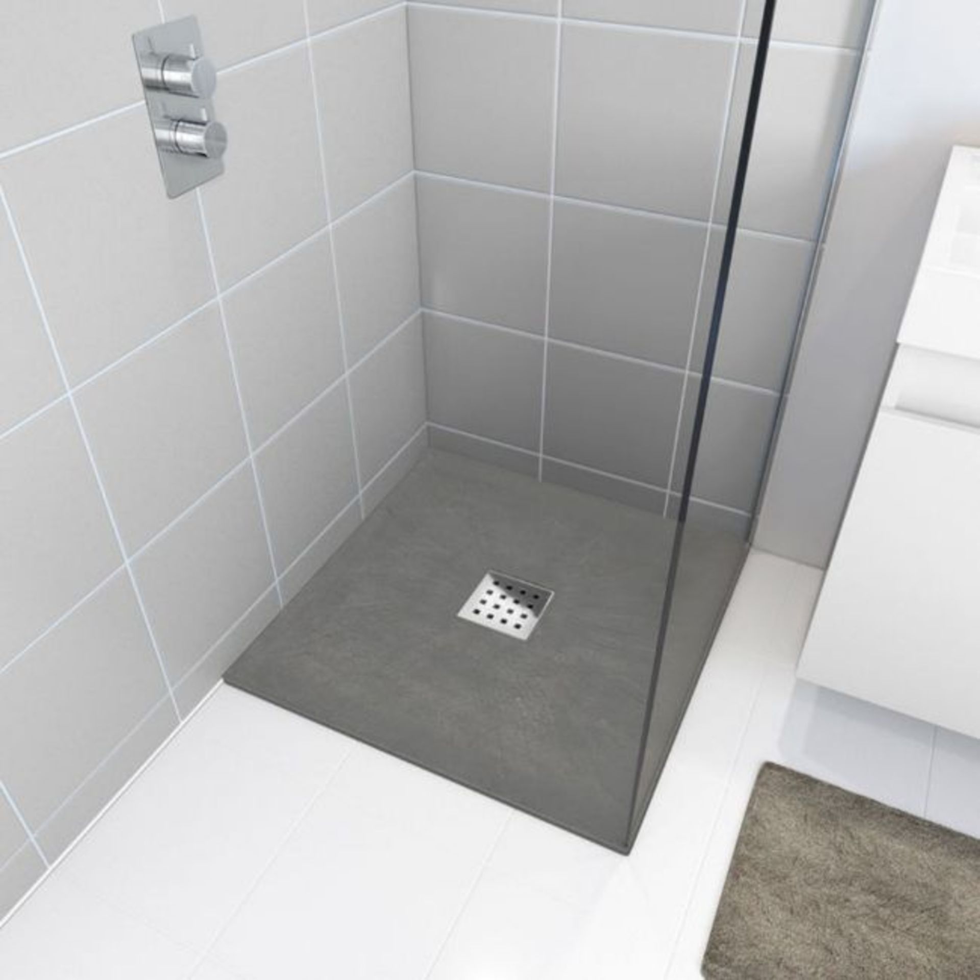 New 900x900 mm Square Slate Effect Shower Tray In Grey. Manufactured In The Uk From High Grade ...