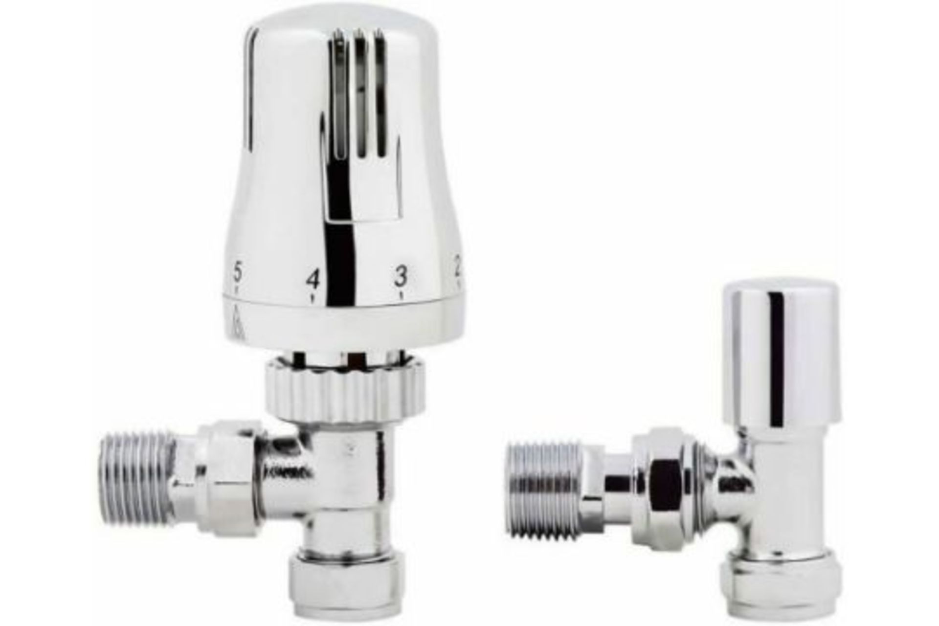 New Chrome Thermostatic Control Angled Designer Radiator Valves Pair 15mm - New. Ra07A RRP £49...