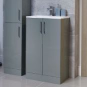 New (N12) Volta Grey Gloss Vanity Unit 600mm. RRP £325.99. This 600mm Grey Gloss Vanity Unit w...