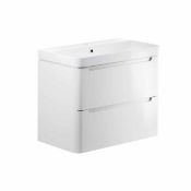 New (N13) Lambra 800mm Wall Hung 2-Drawer Vanity Unit with Basin - White Gloss. RRP £735.00. C...