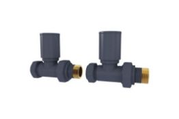 New & Boxed Round - Anthracite Radiator Valves Straight 15mm, Ra03S. 15mm Connection For Pipew...