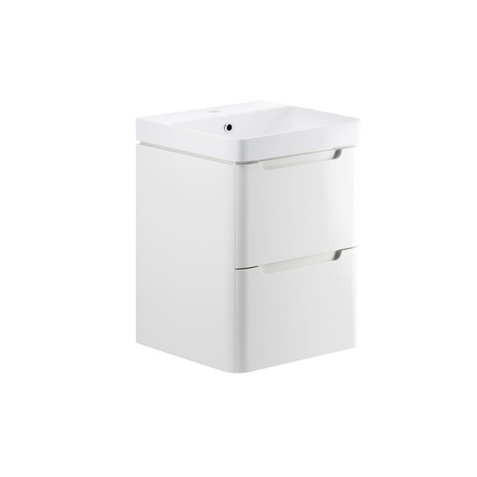 New (N11) Lambra 500mm 2 Drawer Wall Hung Cloakroom Basin Unit - White Gloss. RRP £317.99. Com...