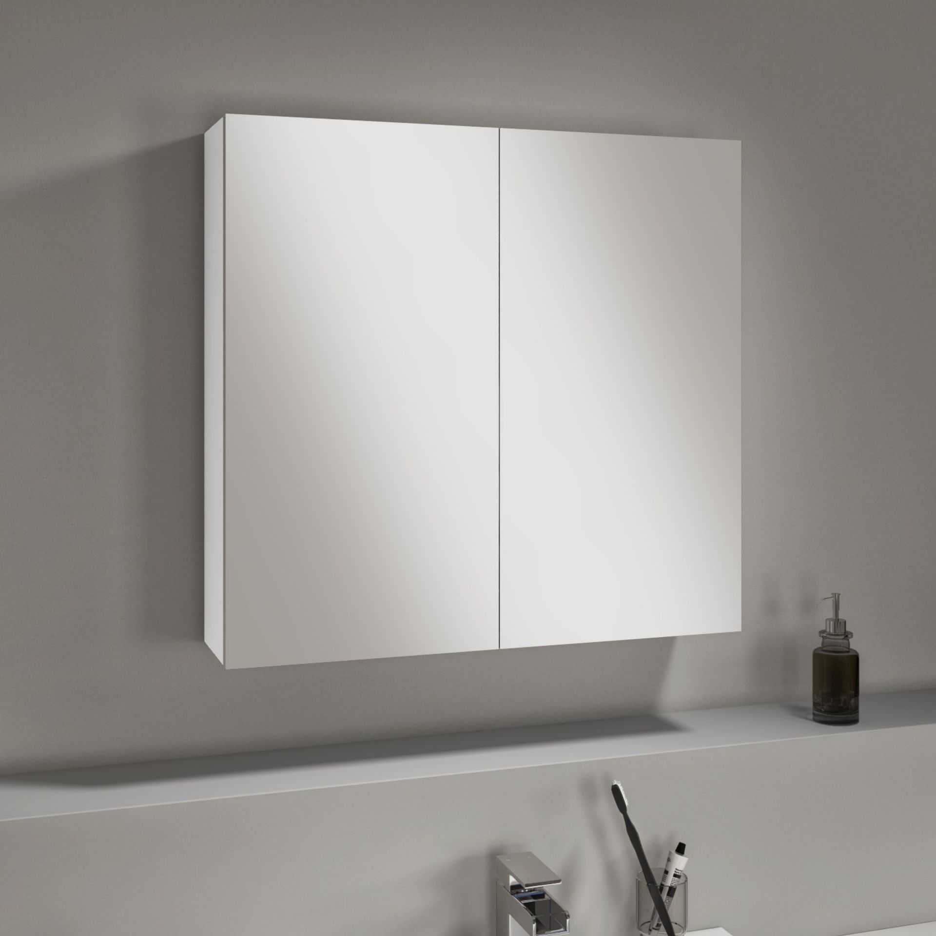 New (N52) White Gloss Mirrored Double Door Bathroom Wall Cabinet 500mm, Contemporary design wit...