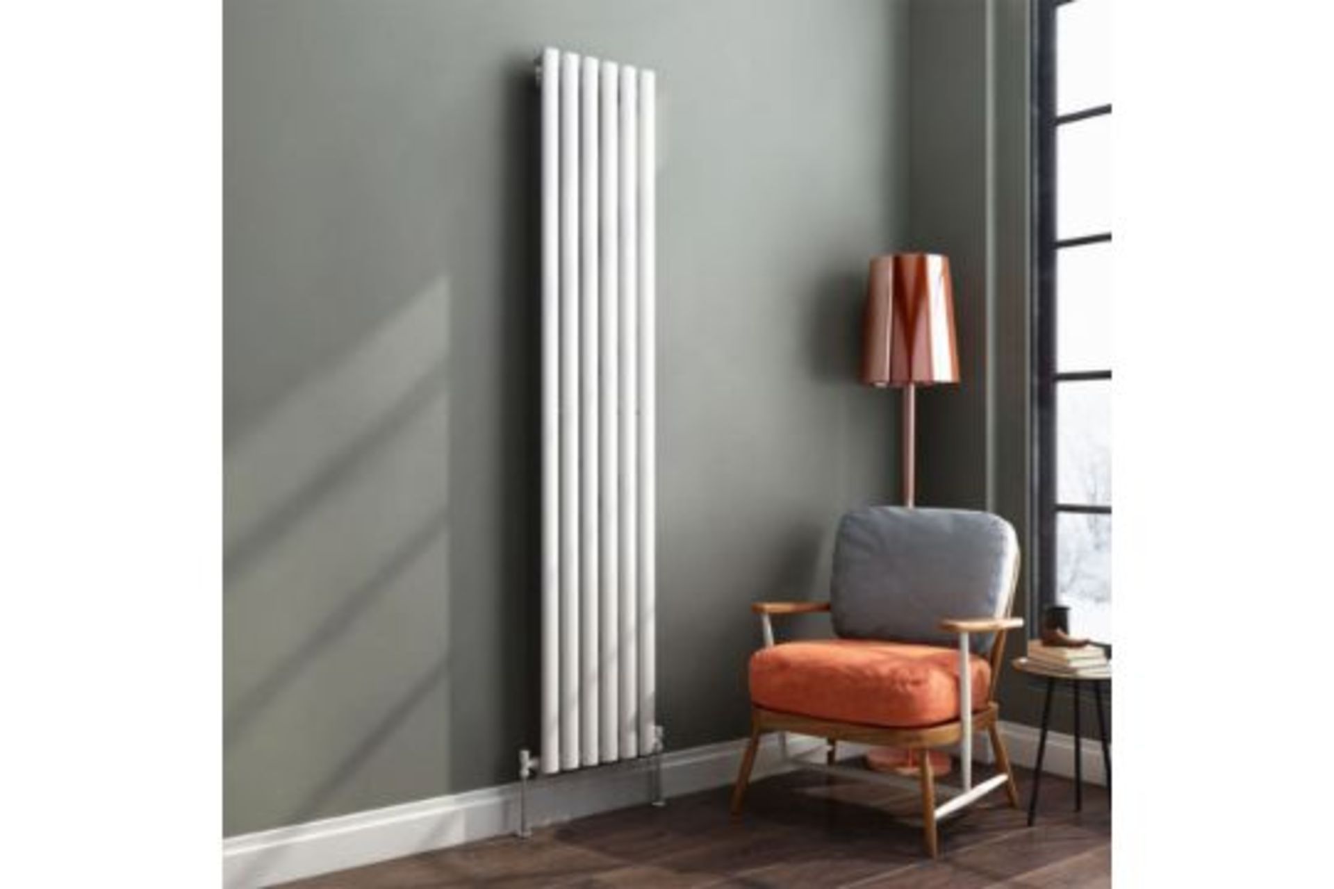 New & Boxed 1800x360mm Gloss White Double Oval Tube Vertical Radiator. RRP £404.99. Made fro...