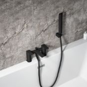 New (V51) Zana Square Matt Black Deck Mounted Bath Shower Mixer Tap. The Innovative Zana Squa...