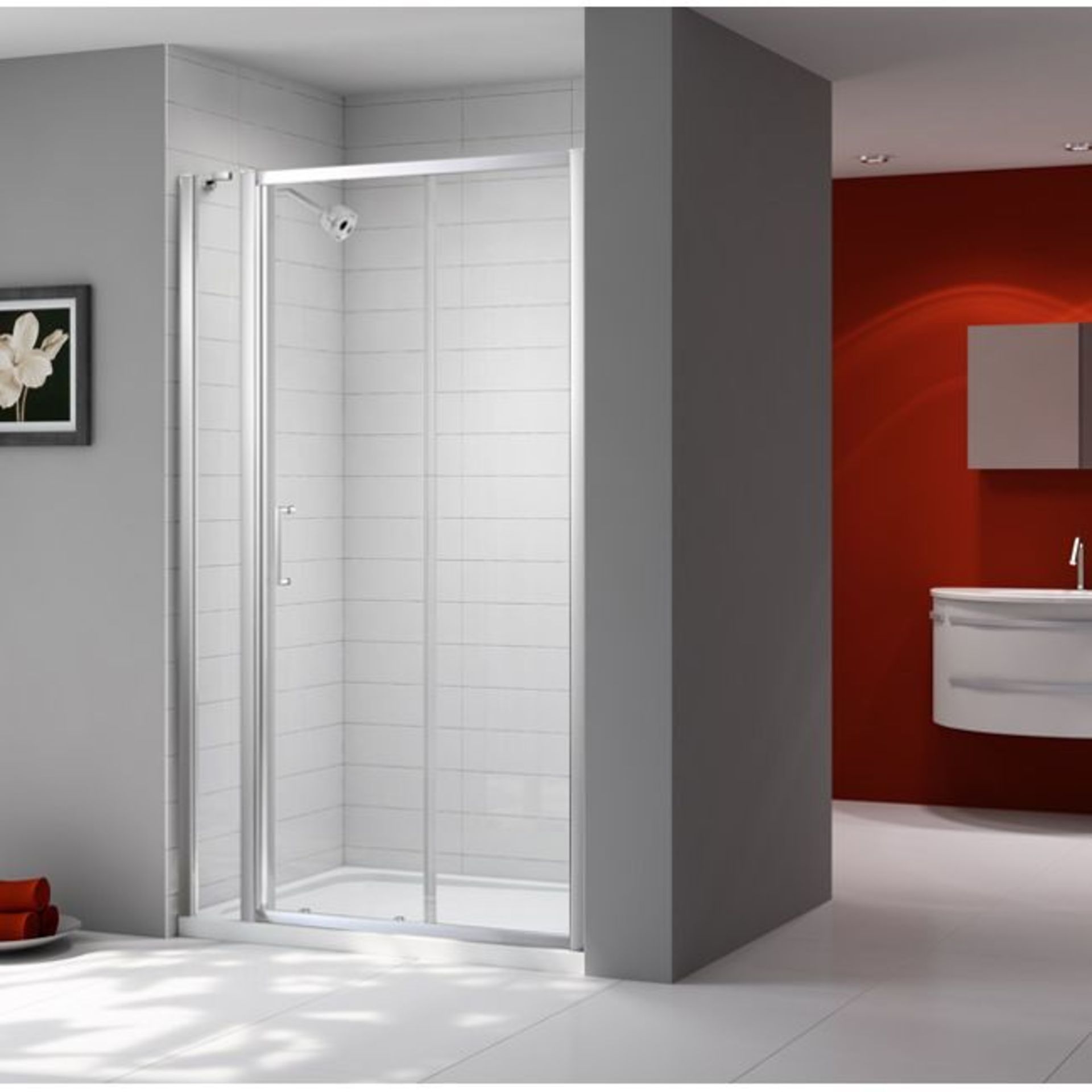 New (U205) 210mm In Line Panel, 1900mm Chrome & Clear Glass, Reversible.