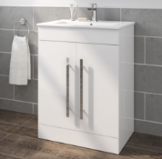 New Boxed 600mm Trent Gloss White Sink Cabinet - Floor Standing. RRP £499.99.Mf806. Comes Co...