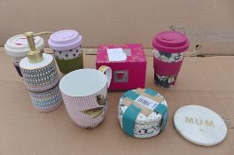 8 items Sara Miller Mug, soap pump, Joules travel mug