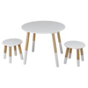 (P3) 1x Flexi Storage Kids Round Table With 2x Stools. White / Oak Finish. Table: H485x W595mm. S