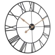 (P3) 1x Wall Clock Black. Traditional Style Clock With Roman Numerals, With Gold Hands. (H80x Dia