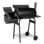 (P3) 1x Texas Starter Smoker & BBQ. Steel With Black Powder Coated Hood & Firebowl. (H114x W103x