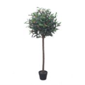 (4P) 3x Garden Items. 2x Artificial Olive Tree (With Tags) RRP £39 Each. 1x Maple Leaf Trellis (Sea