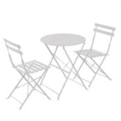 (P3) 1x Lazio Bistro Set Grey. Powder Coated Steel Frame. All Units Foldable For Easy Storage. (T