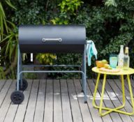 (P5) 1x Texas Oil Drum Charcoal BBQ (H90x W93x D64.5cm). Unit Appears As New, In Original Packagin