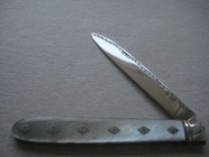 Large George III Mother of Pearl Hafted Silver Bladed Folding Fruit Knife