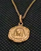 Our Lady Pendant 18ct gold on 18ct gold chain.