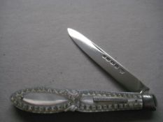 Victorian Carved Mother of Pearl Silver Fruit Knife