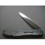 Large Victorian Carved Mother of Pearl Hafted Silver Fruit Knife