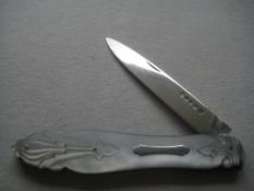 Large Victorian Carved Mother of Pearl Hafted Silver Fruit Knife