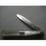Large Victorian Thick Mother of Pearl Hafted Silver Bladed Fruit Knife