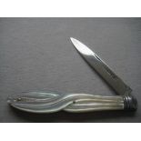 Victorian Carved Mother of Pearl Hafted Silver Fruit Knife