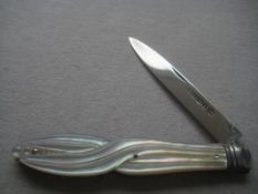 Victorian Carved Mother of Pearl Hafted Silver Fruit Knife