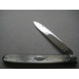 Rare Large Double Duty Marked Mother of Pearl Hafted Silver Fruit Knife